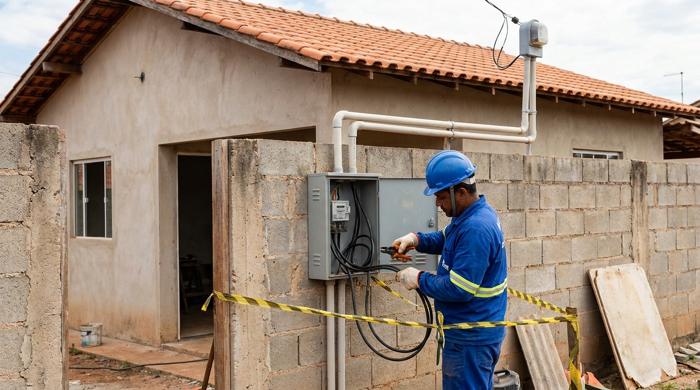 Eletricista instalando padrao de energia em Praia Grande‑SP