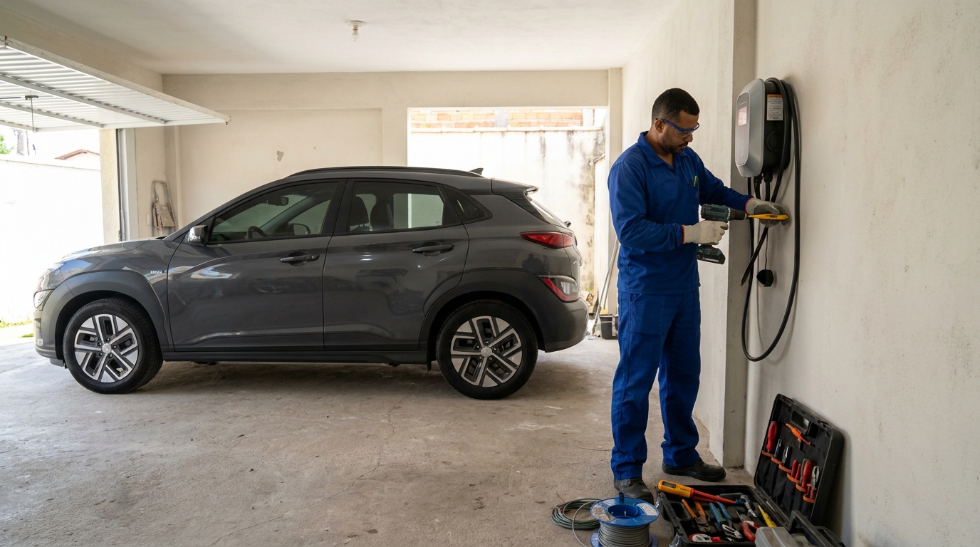 Instalacao de carregador de carro eletrico em Praia Grande‑SP