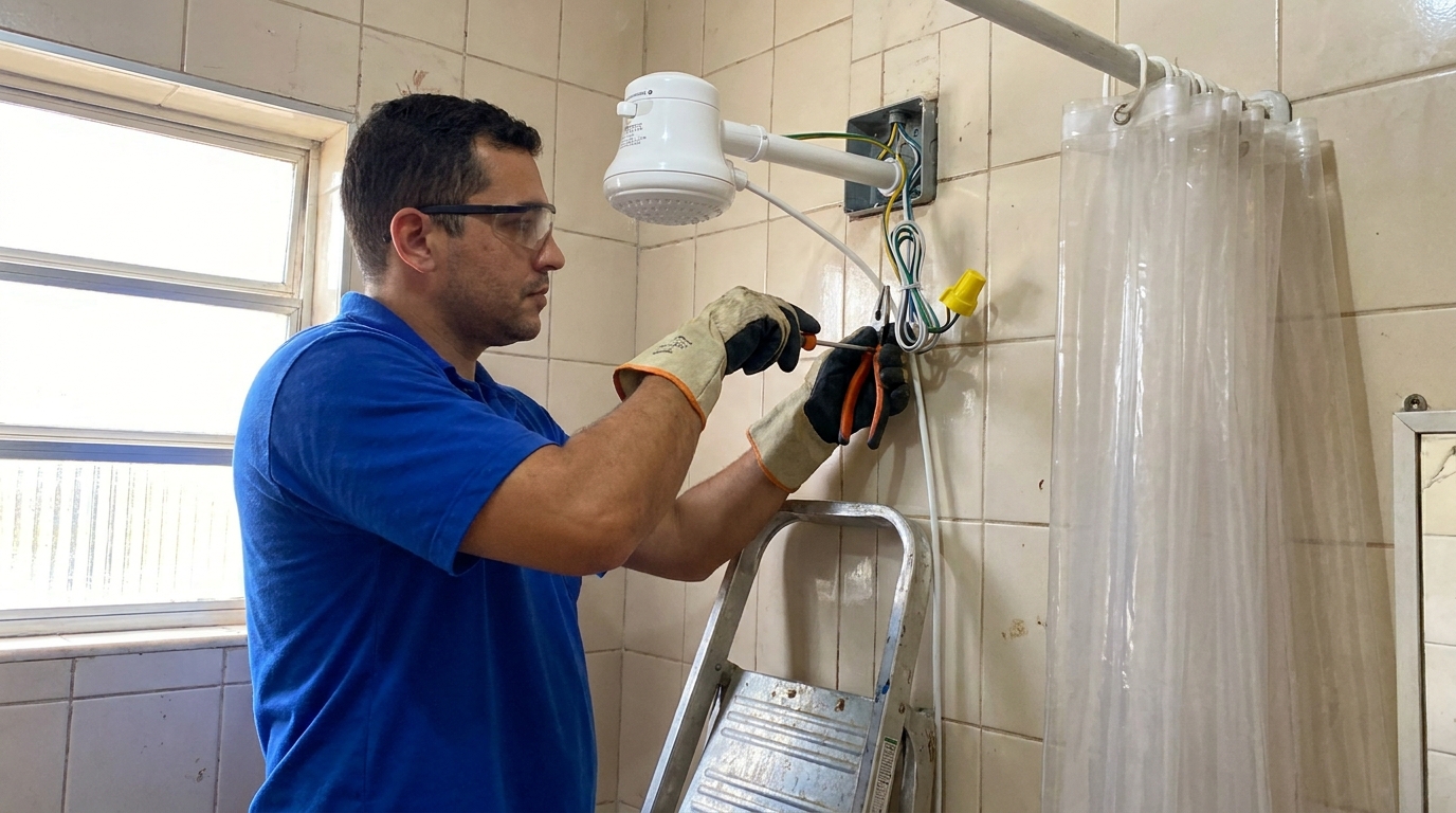 Instalacao de chuveiro eletrico residencial em Praia Grande‑SP