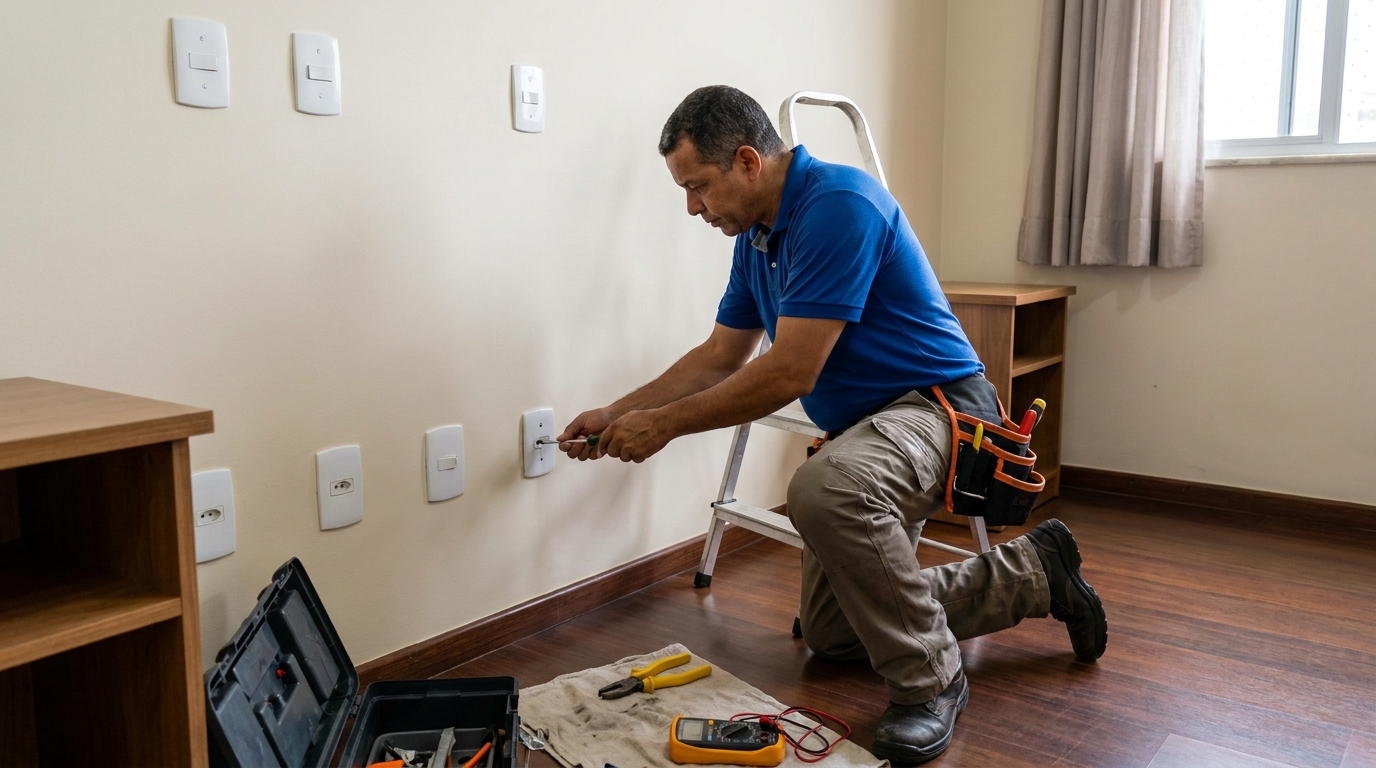 Instalacao de tomada e interruptor residencial em Praia Grande‑SP