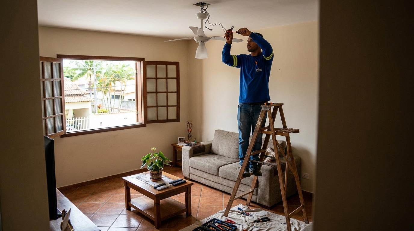Instalacao de ventilador de teto profissional em Praia Grande‑SP