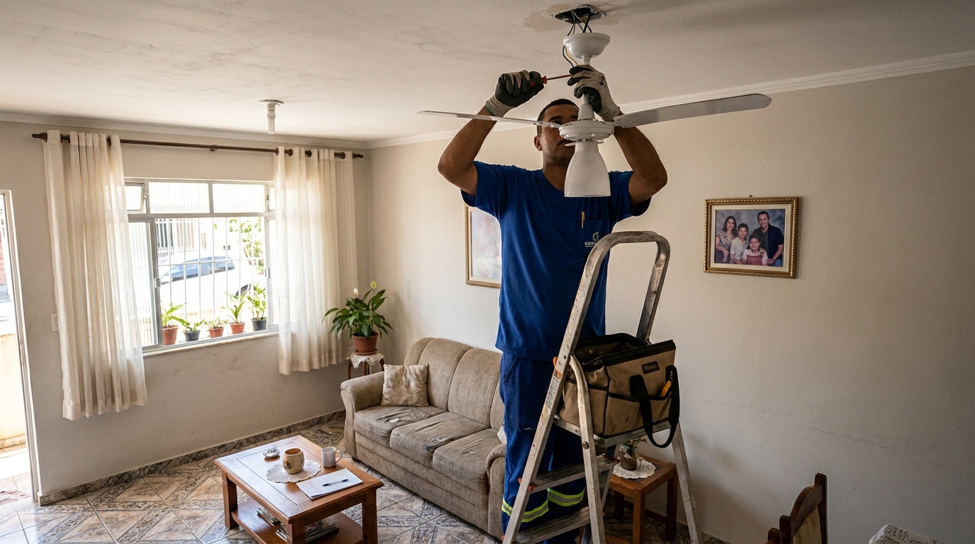 Instalacao de ventilador de teto residencial em Praia Grande‑SP