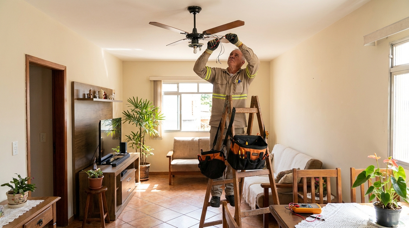 Montagem de ventilador de teto em Praia Grande‑SP